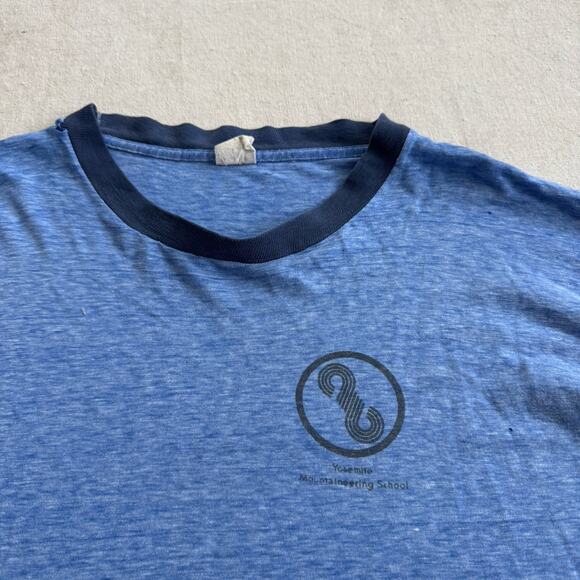 Vintage 70s Go Climb A Rock Ringer Shirt XL Yosemite Mountaineering Mayo Spruce - Picture 5 of 9